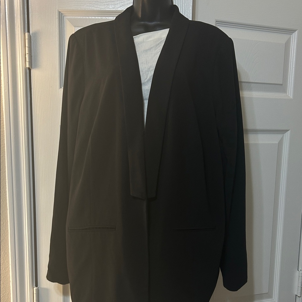 Black Women's Open Front Blazer Jacket - Picture 4 of 6